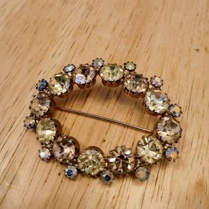 Vintage Jonquil, Topaz and AB rhinestones brooch
